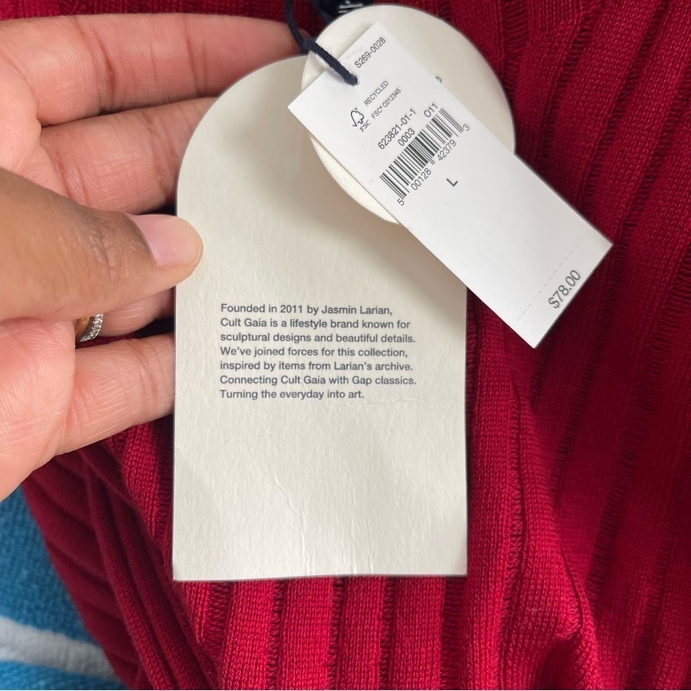Cult Gaia x GAP Red Ribbed Wool Mock Neck Sweater NWT Size Large - Picture 8 of 9